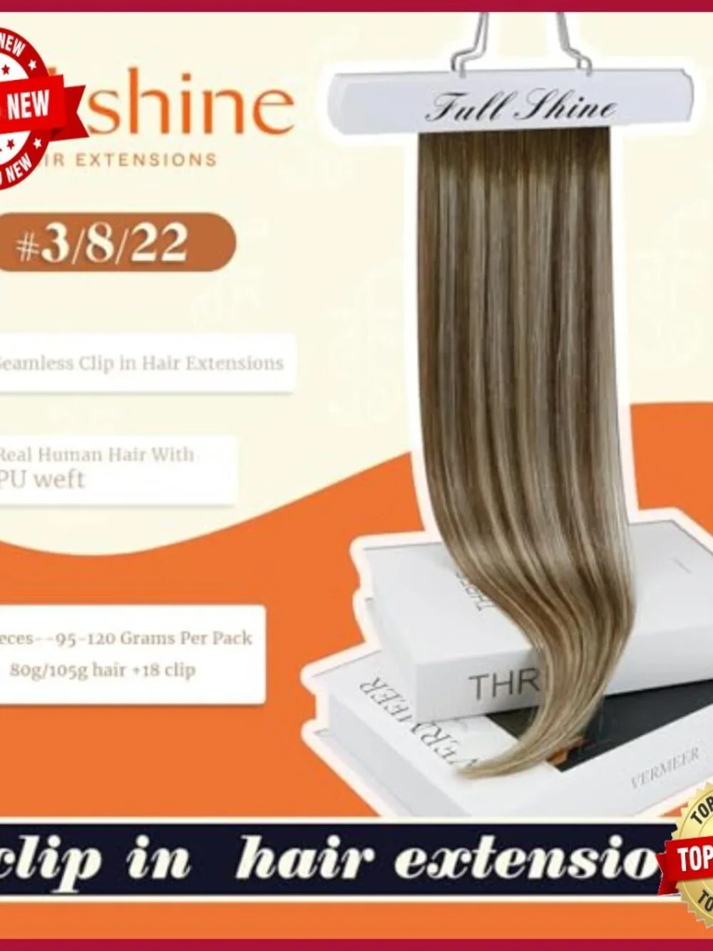 18 Inch Human Hair Clip-In Extensions 120g 8 Piece Set Heat-Style Friendly